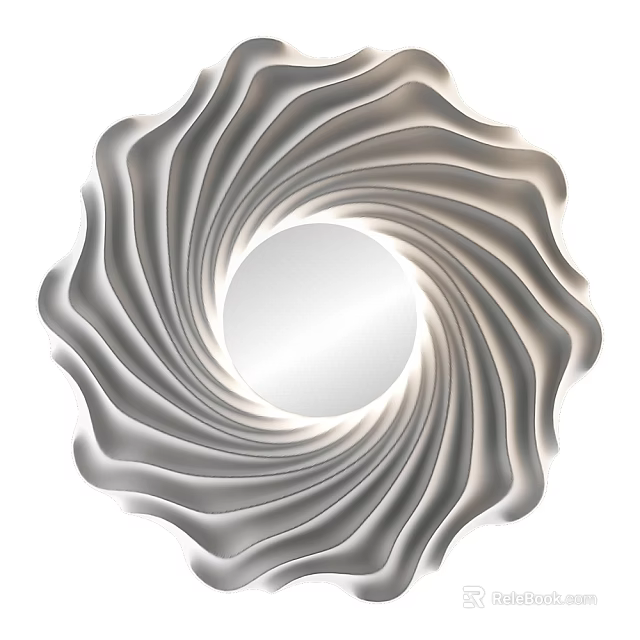 Modern Spiral Wall Decor With Wavy Pattern And Circular Mirror Center 3d model 