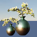 Decorative Green Plants in Two Ceramic Vases with White and Yellow Leaves