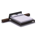 Modern Double Bed With Black Frame White Mattress And Two Nightstands