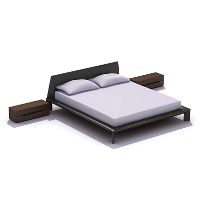 Modern Double Bed With Black Frame White Mattress And Two Nightstands 3d model