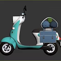 Turquoise Vintage Scooter Featuring Front Headlight Rear Storage Boxes And Green Luggage Bags
