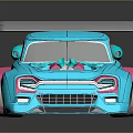 Blue Custom Modified Truck With Pink Engine Large Rear Spoiler And White Wheels
