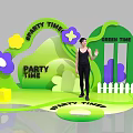 Vibrant Green Floral Installation for Party Time with Purple Yellow Flowers and Grass like Decor