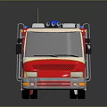 Red and White Fire Truck With Ladder Blue Emergency Lights Doors and Wheels