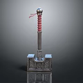 Decorative Metallic Hammer With Silver Head Red Spiral Handle Silver Ball Top And Carved Patterns