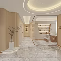 Elegant Indoor Space With Marble Stairs Arch And Greenery 3d model
