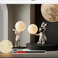 Creative Floor Lamp With Rabbit And Astronaut Figures Moon Shaped Light Spherical Design