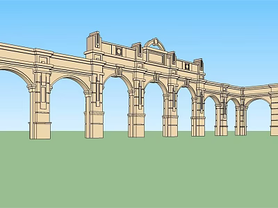 Classical Entrance Gate With Multiple Arches And Beige Stone Structure Design 3d model