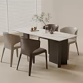 Modern Minimalist Dining Table Set With White Marble Top Dark Base And Sleek Grey Chairs
