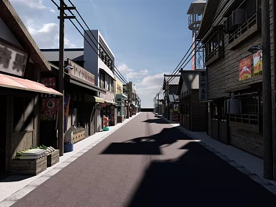 Traditional Commercial Street With Japanese Style Buildings And Shop Signboards 3d model