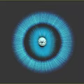 Blue Glowing Fluffy Sphere With Small Flying Object On Dark Background