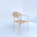 Light Colored Outdoor Chair With Woven Backrest And Armrests Simple Modern Design Wooden Legs