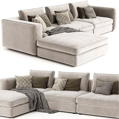 Modern Sectional Sofa With Decorative Pillows And Cozy Throw Blanket For Living Room 3d model