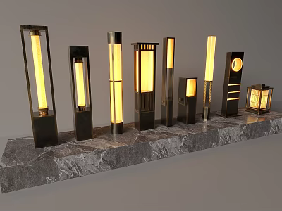 Modern Lighting Combinations Featuring Various Shapes Metal Bases and Warm Illumination 3d model