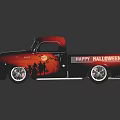 Classic Red And Black Pickup Truck With Flame Graphics On Dark Background
