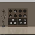 Modern Geometric Bookcase With Circular Square Compartments Books Decor And Potted Plant