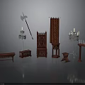 Traditional Chinese Furniture Collection With Red Throne Chair Cabinet Screen And Candelabra