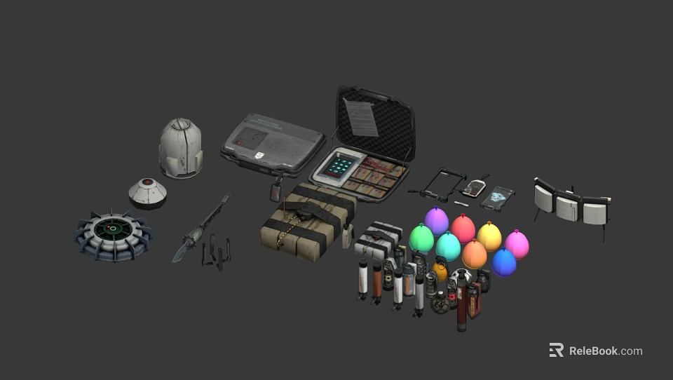 Comprehensive Military Weapons Collection Featuring Guns Knives Ammunition and Tactical Equipment Cases 3d model 