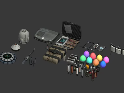 Comprehensive Military Weapons Collection Featuring Guns Knives Ammunition and Tactical Equipment Cases 3d model