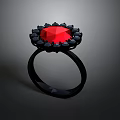 Elegant Black Ring Featuring Red Gemstone And Black Decorative Accents 3d model