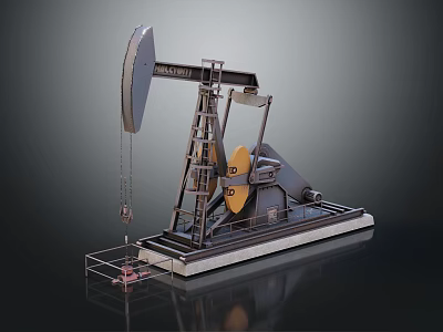 Industrial Oil Pump Equipment With Metal Structure And Rotary Arm Yellow Wheels And Stable Base 3d model