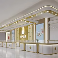 Luxurious Jewelry Store Interior Design Featuring Golden Decor Display Counters And Floral Model Billboards