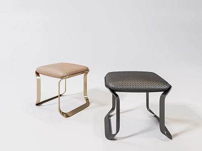 Two Modern Minimalist Stools With Light Brown Dark Gray Textured Seats And Metal Legs 3d model