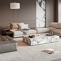 Modern Living Room Interior With Gray Sofas Marble Coffee Table Floor Lamp And Large Windows 3d model