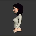 3D Rendered Female Game Movie Character With Black Hair White Turtleneck Gray Background And Reflection