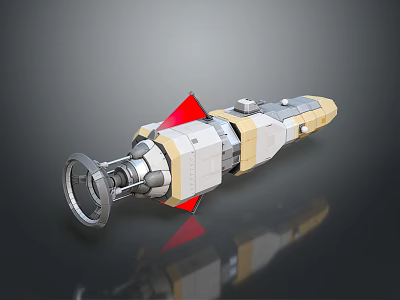 Sci Fi Rocket Model With Circular Front Silver Metallic And Red Yellow Structures 3d model