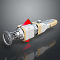 Sci Fi Rocket Model With Circular Front Silver Metallic And Red Yellow Structures
