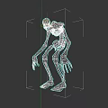 Game Movie Character Skeleton 3D Model With Long Limbs Hunched Posture Sharp Claws
