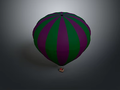 Vibrant Purple And Green Striped Hot Air Balloon With Hanging Basket 3d model