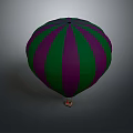 Vibrant Purple And Green Striped Hot Air Balloon With Hanging Basket