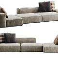 Modern Sectional Sofa With Neutral Tones Plush Pillows And Checkered Cushions 3d model