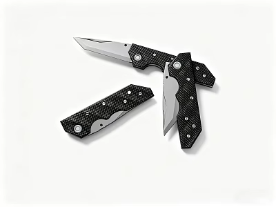 Multifunctional Folding Knives With Carbon Fiber Handles And Silver Blades For Hardware Tools 3d model