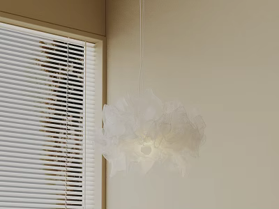 White Petal Like Chandelier With Soft Light Near Beige Wall And Blinds 3d model