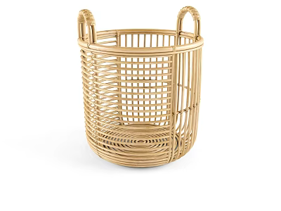 Light Brown Woven Rattan Basket With Handles And Open Weave Design 3d model
