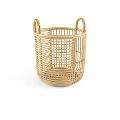 Light Brown Woven Rattan Basket With Handles And Open Weave Design