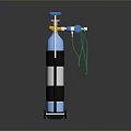 Blue And White Gas Cylinder Equipment With Yellow Valve Green Hose And Wheels