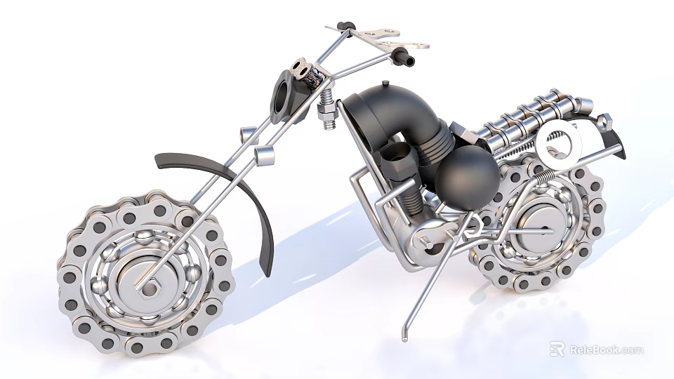 Unique Handmade Motorcycle Model With Metal Gears Chain And Black Components 3d model 