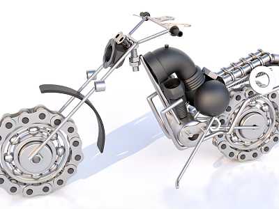 Unique Handmade Motorcycle Model With Metal Gears Chain And Black Components 3d model
