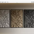 Modern Embossed Wall Decor with Three Colored Panels and Black Frames 3d model