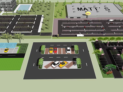 Matt's Parking Lot Design with Vehicles Trees Structured Spaces and Layout 3d model