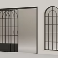 Modern Black Framed Sliding Door And Arched Window With Glass Grid Design