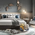 Modern Children's Room Interior With Geometric Wall Decor Bed Rug Chair And Toys