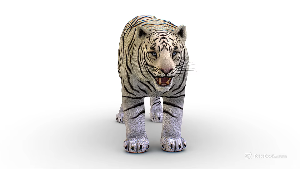 White Striped Reptile Lizard Standing With Open Mouth On White Background 3d model 