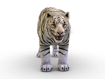 White Striped Reptile Lizard Standing With Open Mouth On White Background 3d model