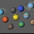 Decorative Ornament Set with Colorful Planet Models for Tabletop Home Decor 3d model