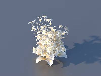 Elegant White Floral Arrangement With Leaves On Gray Background And Shadow 3d model